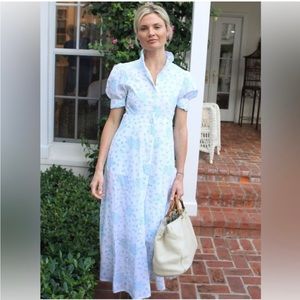Julia Amory Robins egg blue and turquoise dress on white